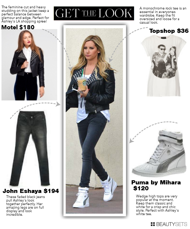 Get Ashley Tisdale's Look Studded leather Jacket Wedge Puma Sneaker