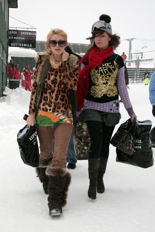 Brittany Flickinger accompanies her BFF Paris Hilton as they head home after a day on the snowy slopes of Aspen