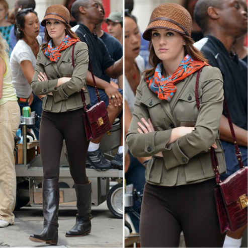 blair waldorf equestrian look oxblood ferragamo bag boots gossip girl