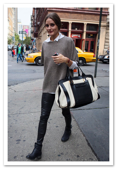 olivia palermo leather leggings chloe alice black and white tote