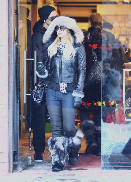 paris hilton leather pants aspen