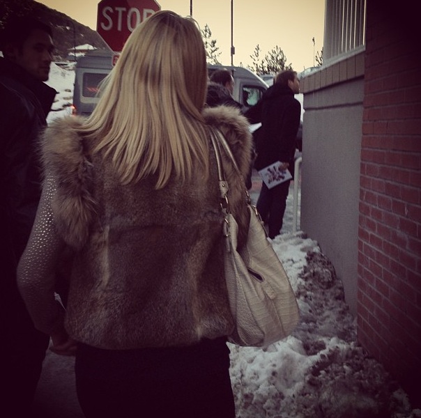 Paris Hilton wearing a fur vest during Sundance 2013 in Park City, Utah