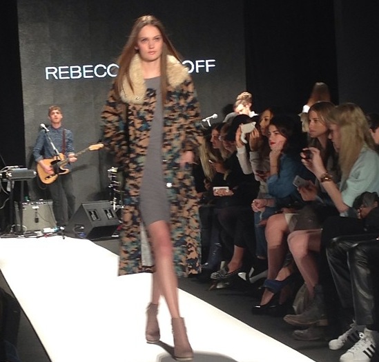 Rebecca mInkoff runway patterned coat essie nails nyfw