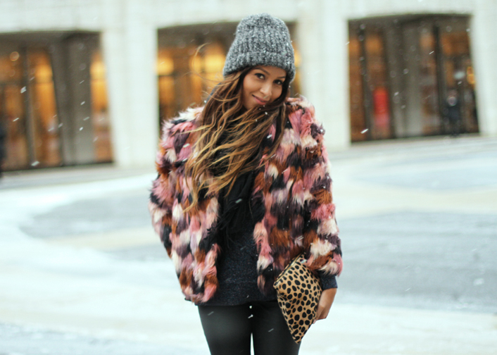 Sincerely Jules river island colored faux fur coat nyfw