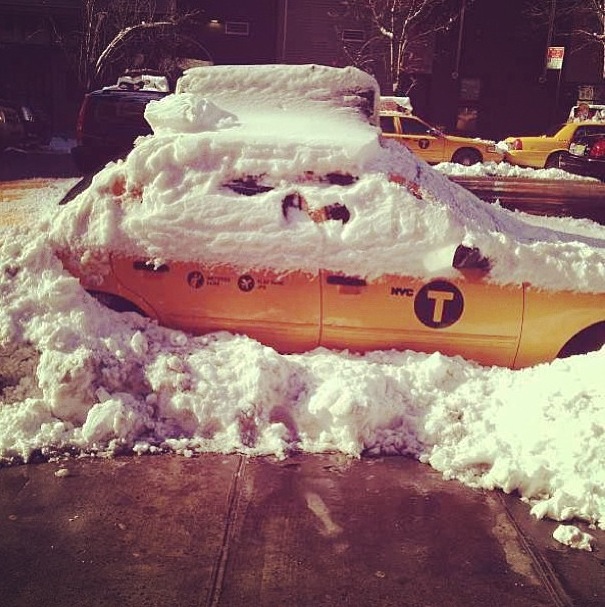 taxi cab in the snow nyfw