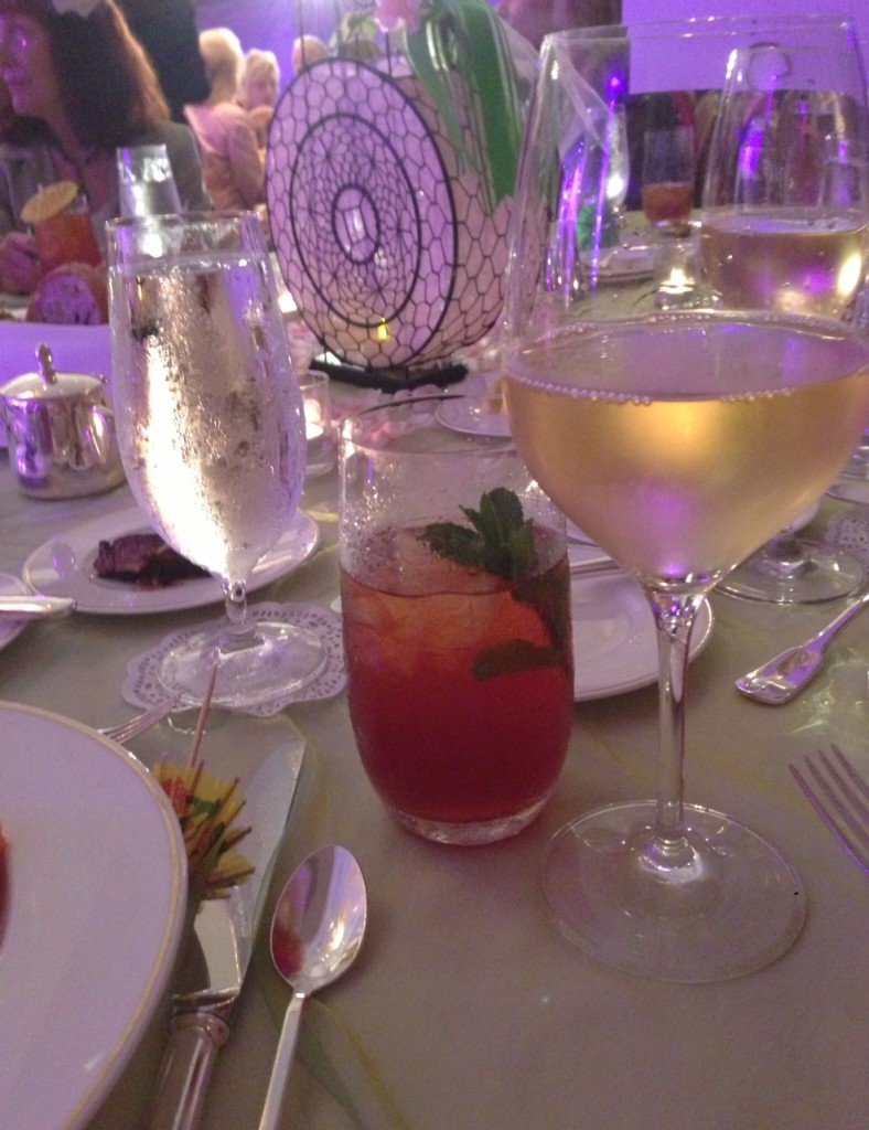 Wine, iced tea flower arrangement at US Grant