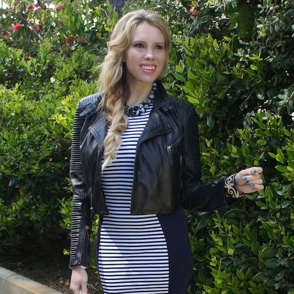 How-To-Wear-A-Cropped-Leather-Jacket-With-A-Dress