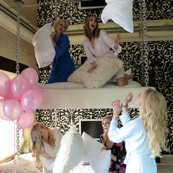 Classy bachelorette party ideas - Pillow Fight At Andaz Hotel San Diego Rockstar Suite Bunk Beds