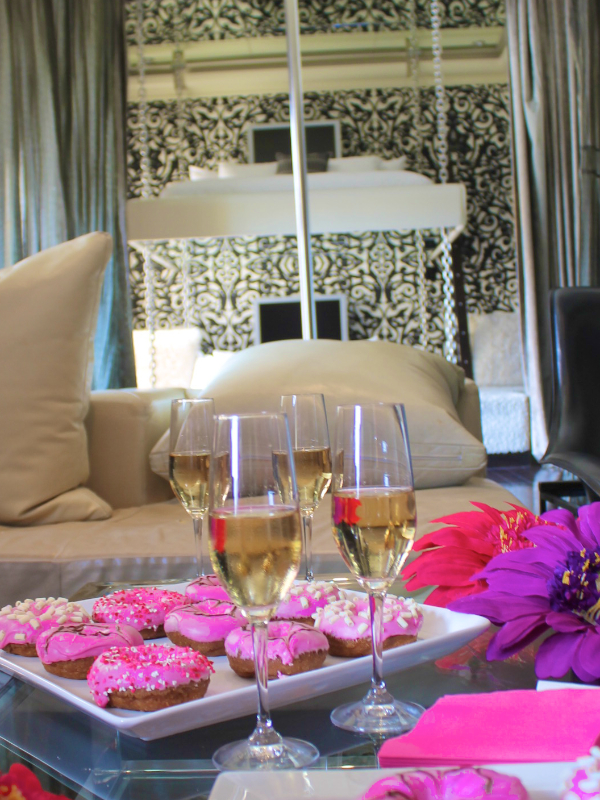 bachelorette party ideas - pink donuts from Donut Bar san diego Andaz Rockstar Suite