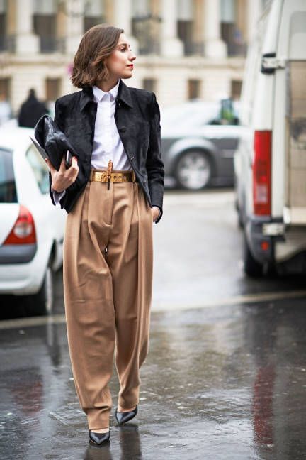 waist belt with menswear inspired trousers - spring 2015 trend