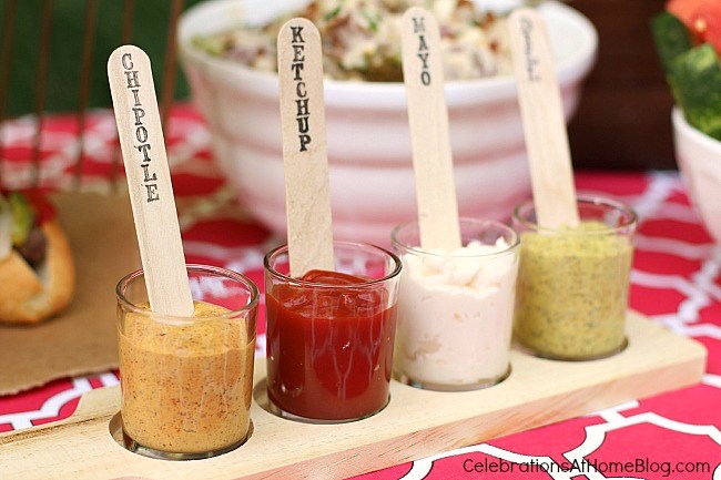Set up a condiment station for guests to make their own burger or hotdog | Celebrations At Home 