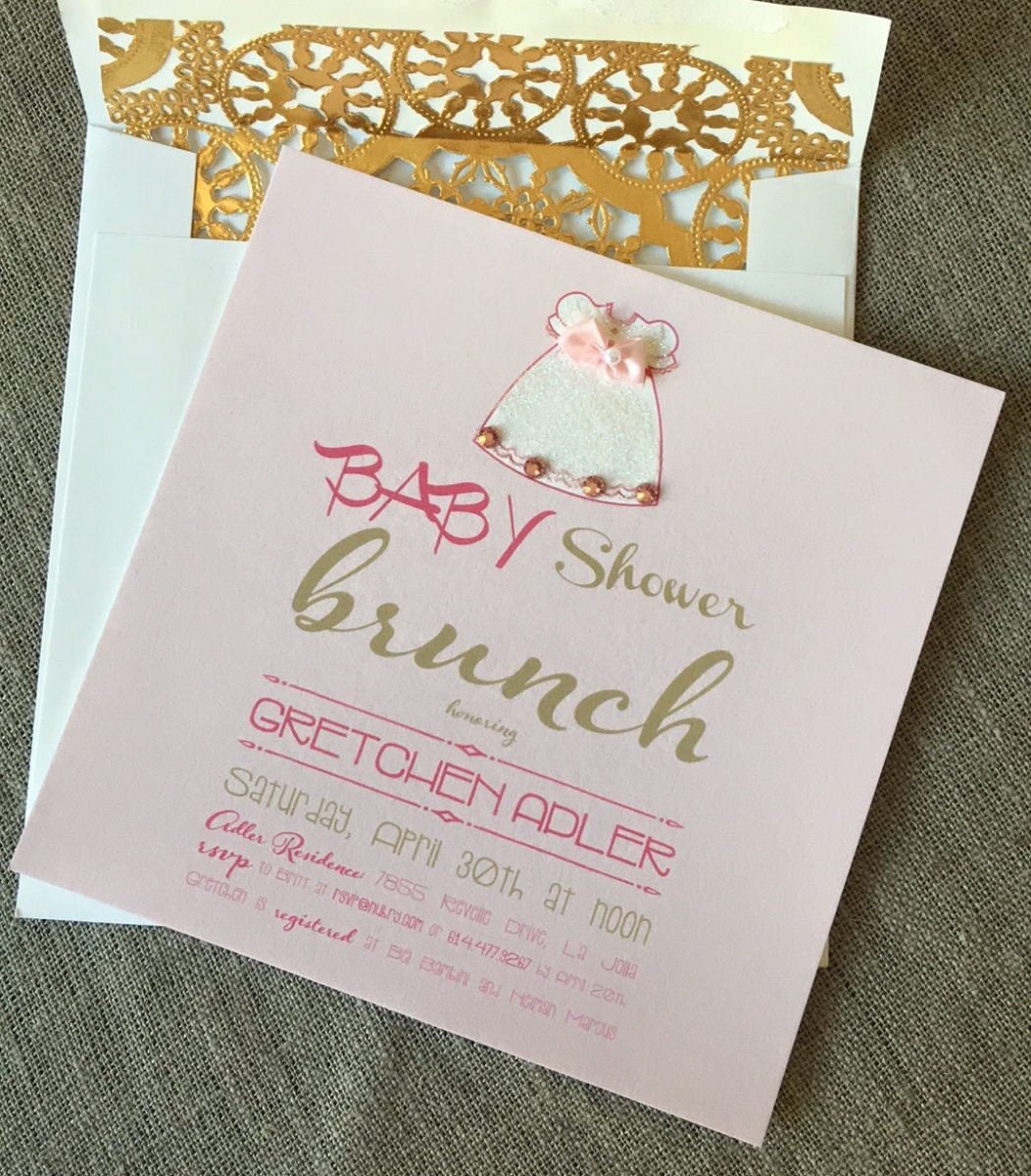 girl baby shower party invitations - DIY gold doily envelope