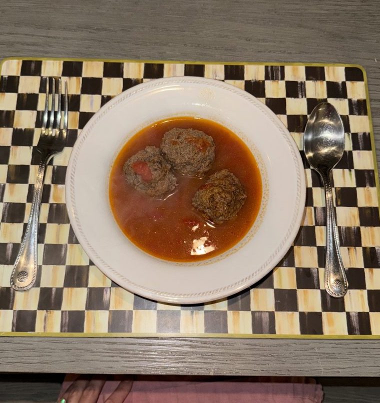 albondigas on checkered placemat