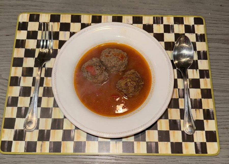 albondigas on checkered placemat