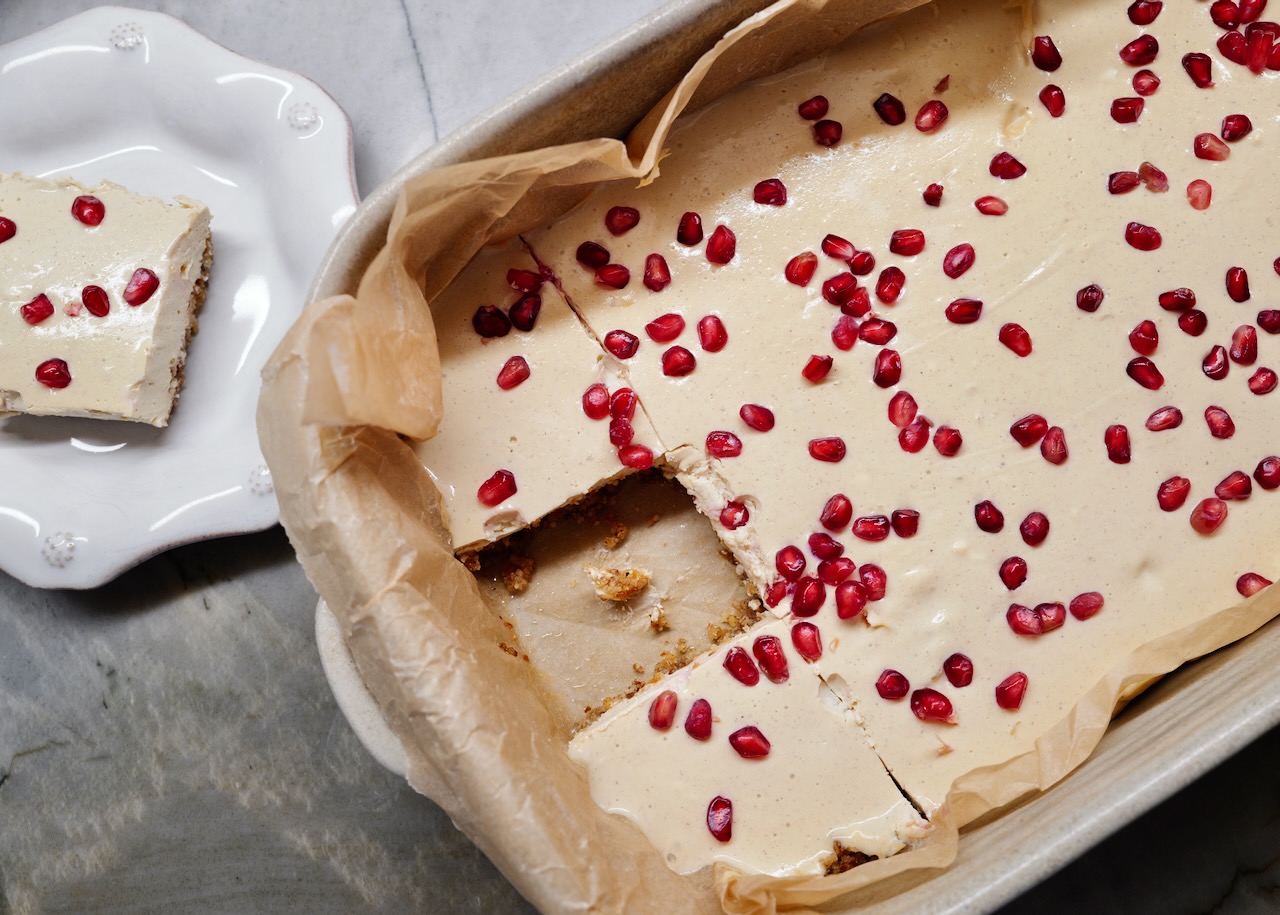 raw cheesecake with pomegranates