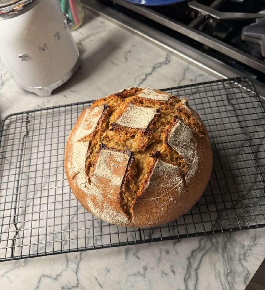 einkorn sourdough bread boule - freshly milled