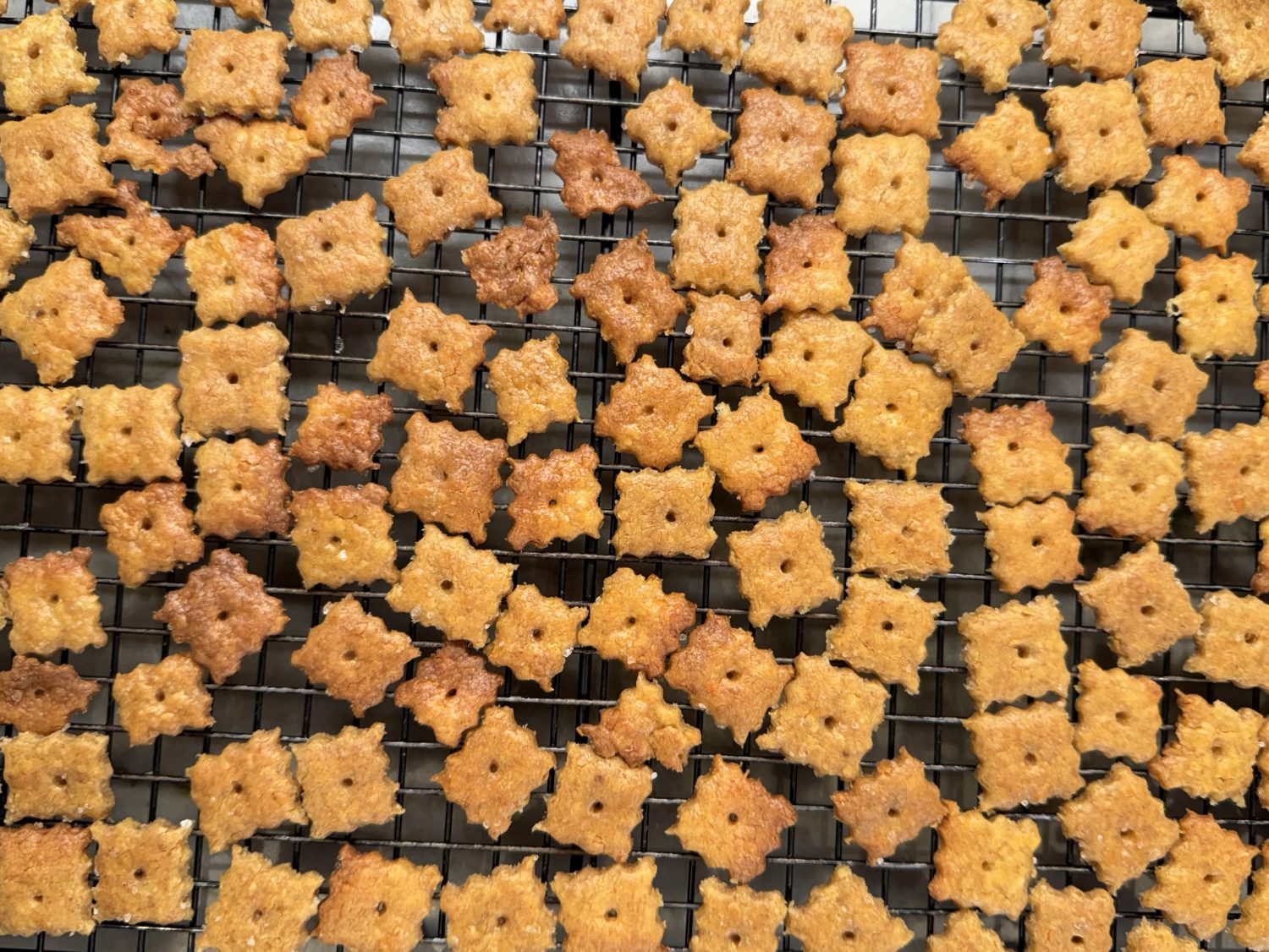 closeup of many homemade cheez-its