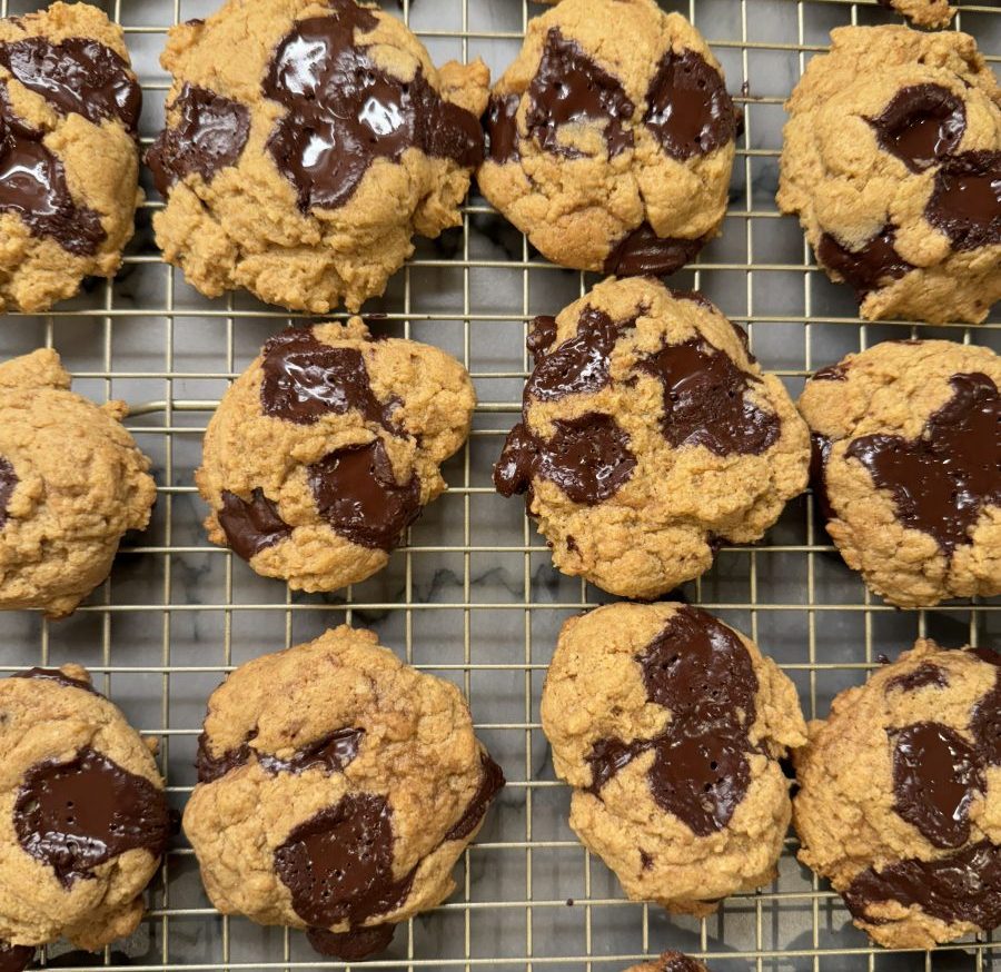 homemade chocolate chip cookies on rack