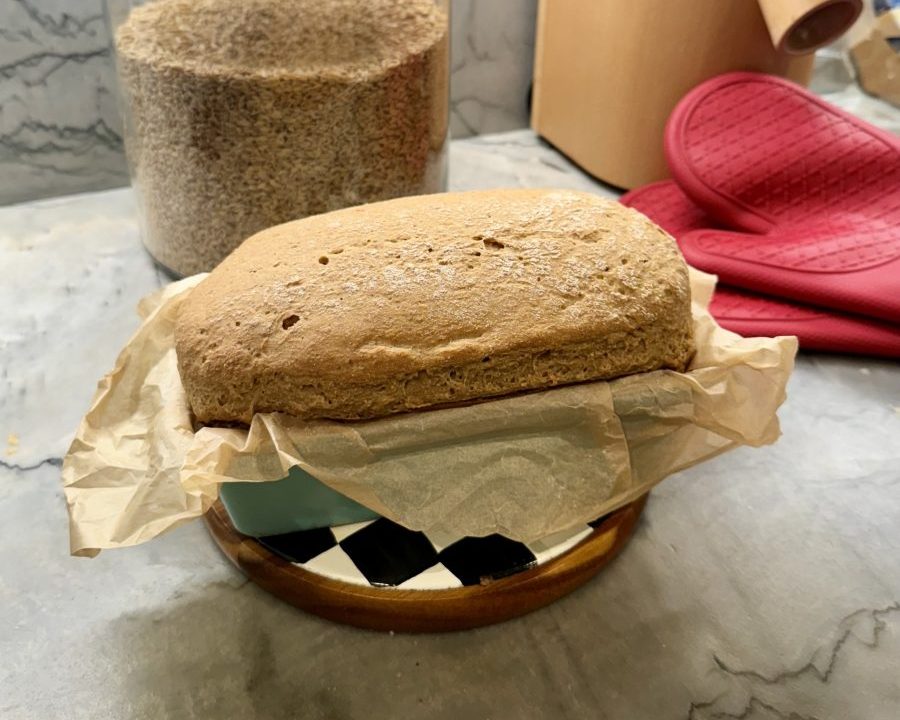 einkorn sourdough bread in sandwich loaf