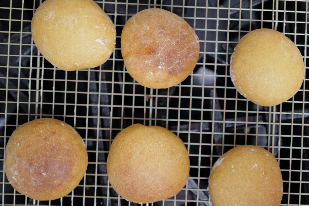 sourdough brioche buns - on cooling rack