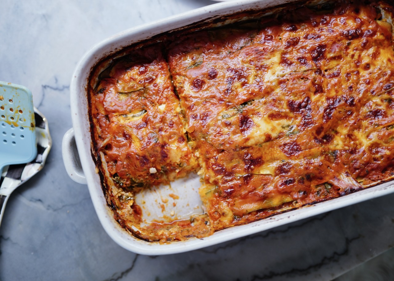 zucchini lasagna in baking dish