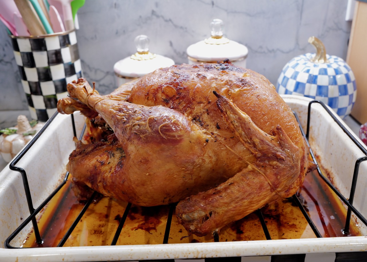Thanksgiving Turkey in Checkered Roasting Pan