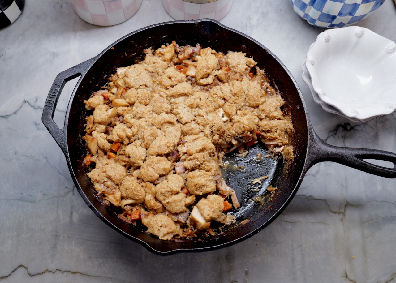 turkey cobbler in cast iron pan