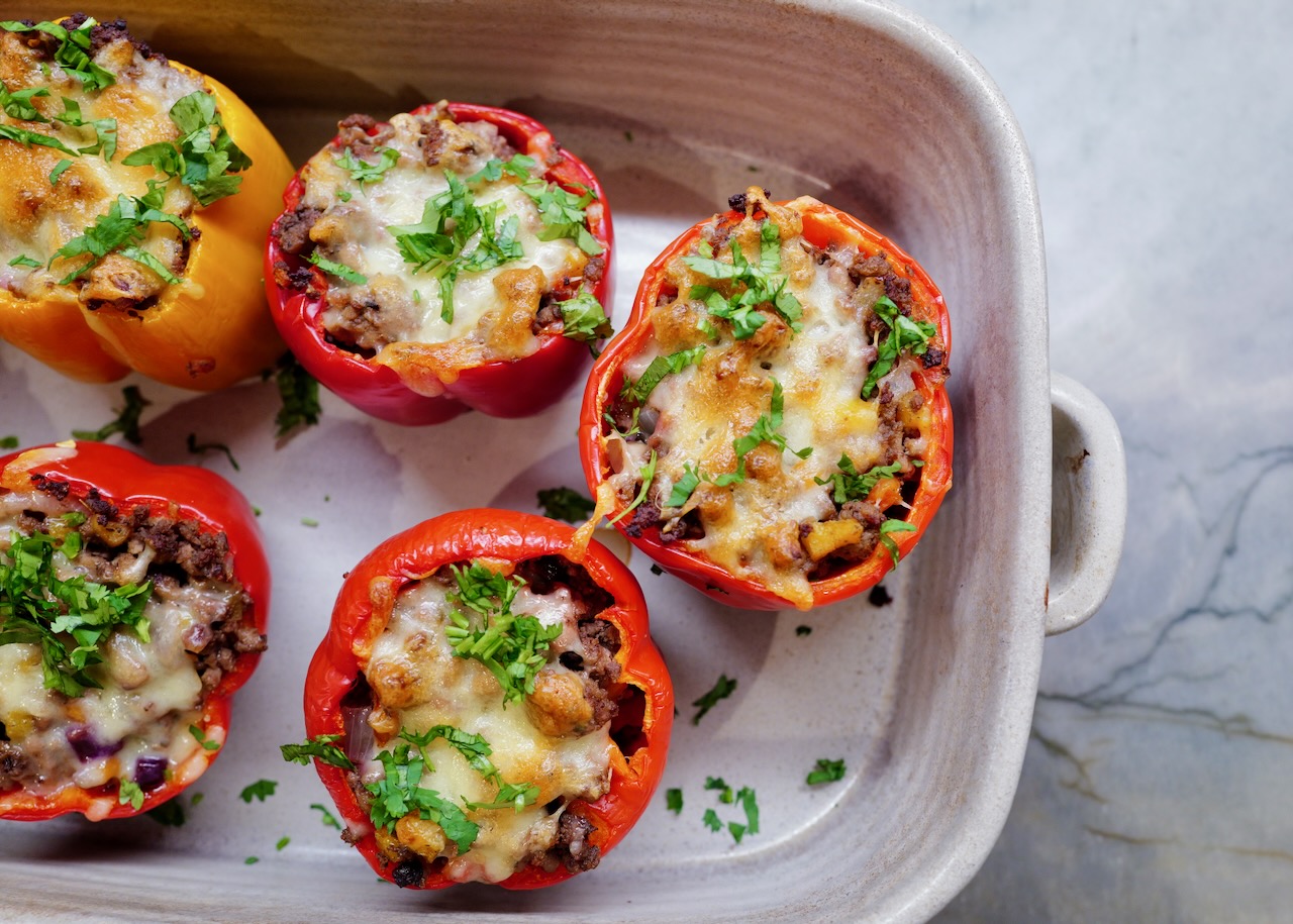 sweet peppers stuffed with ground beef