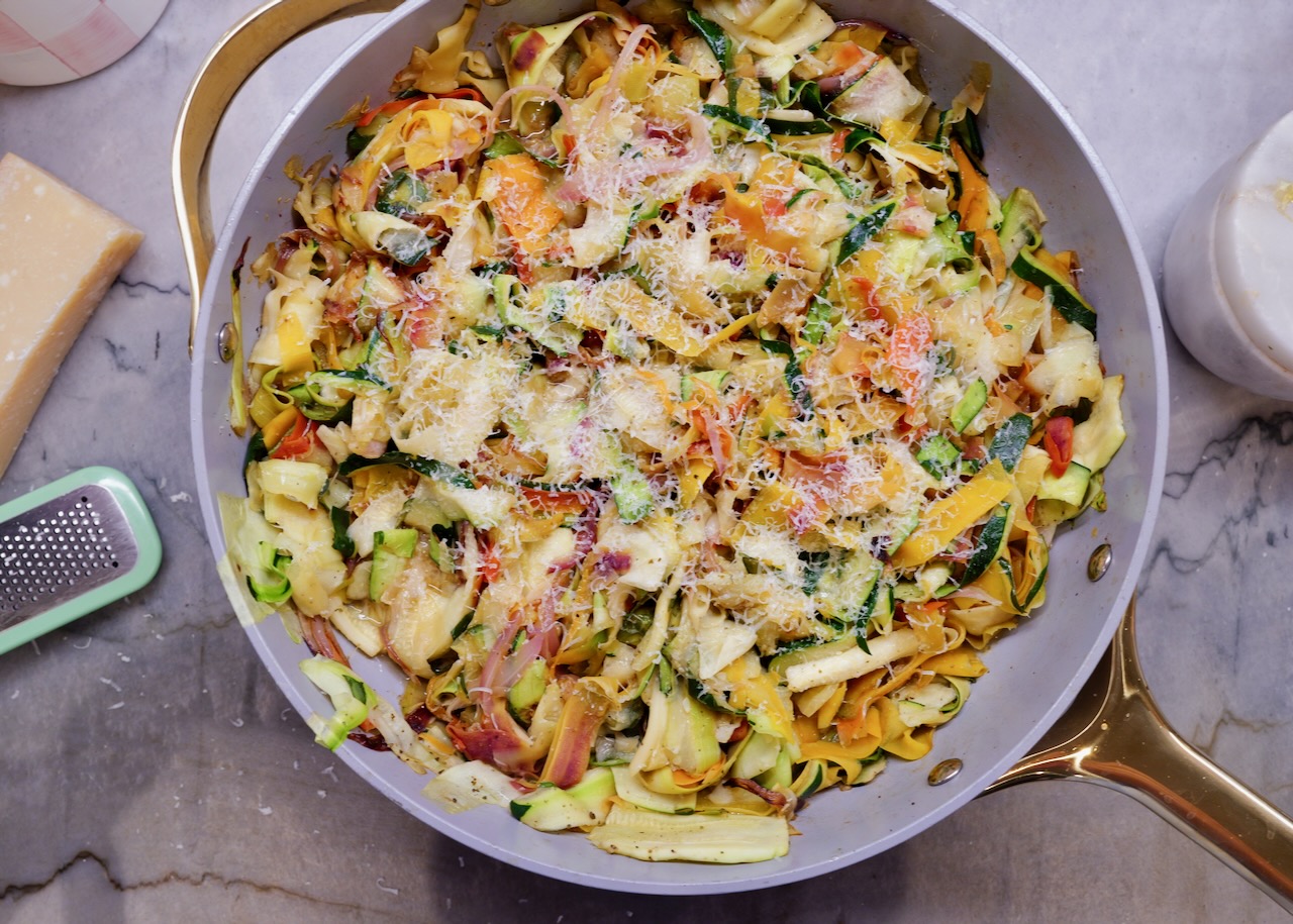 shaved vegetable rainbow pasta - carrot and zucchini noodles