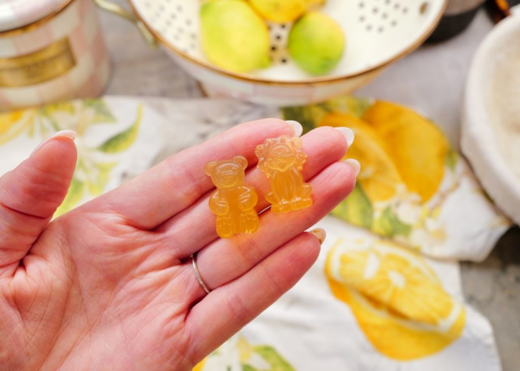 lemon gummy's in hand