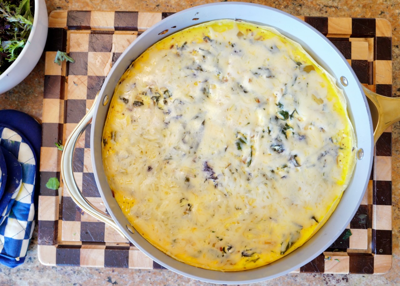 Veggie Egg frittata on checkered place mat