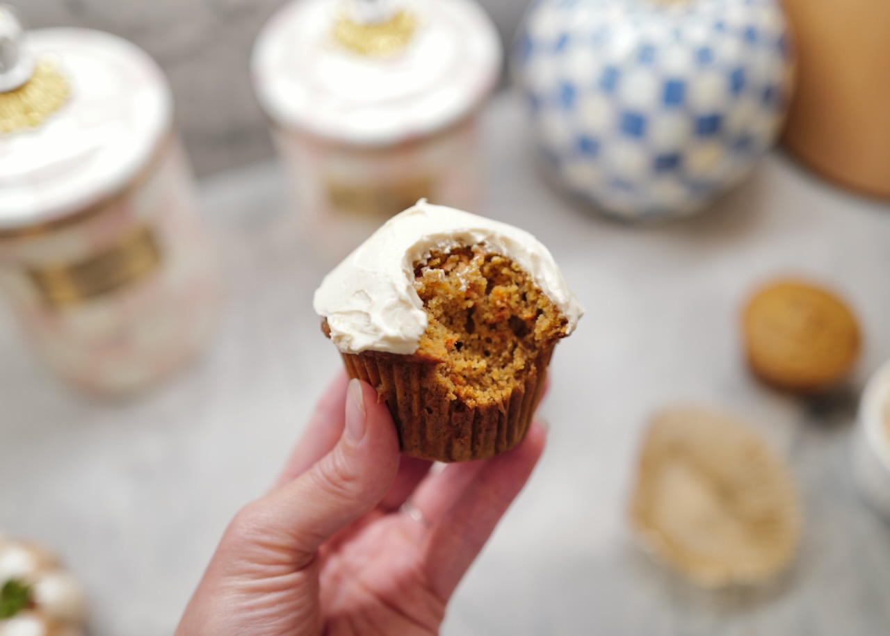 Einkorn desserts - carrot cake cupcakes with cream cheese frosting