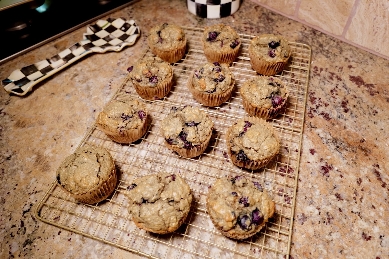 gluten free blueberry oat muffins on rack
