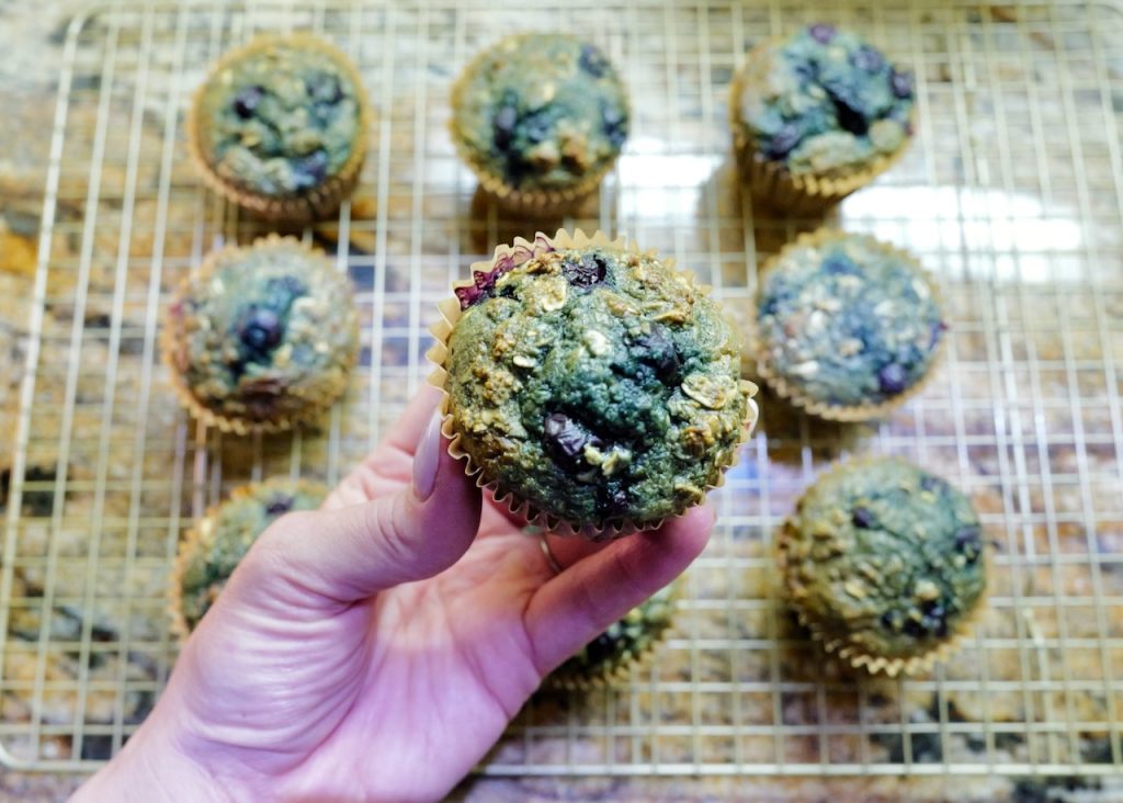 gluten free blueberry oat muffins on cooling rack
