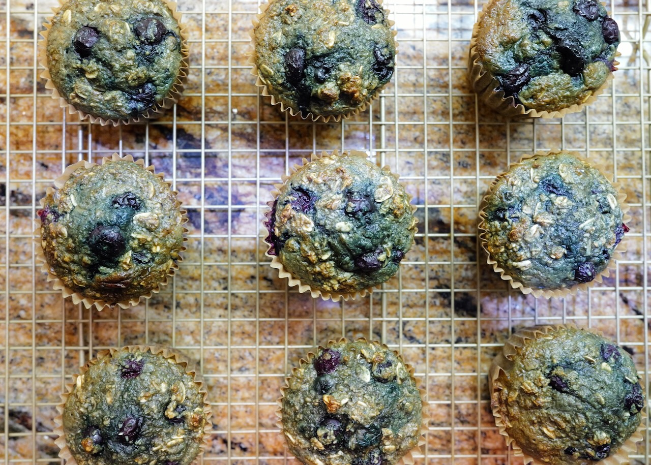 fermented blueberry oat muffins with rolled oats.