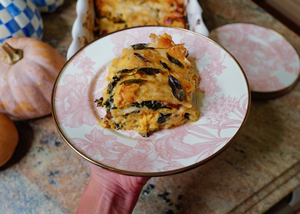 healthy pumpkin lasagna with kale and ricotta - fall season